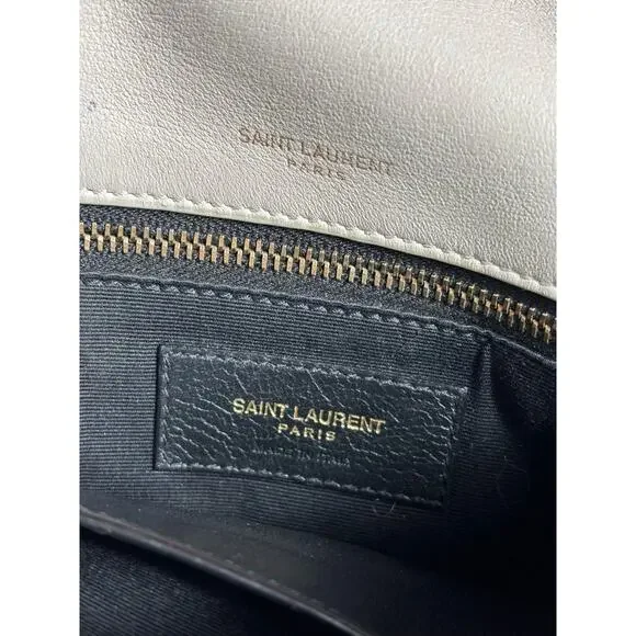 Saint Laurent YSL Bag Womens White Quilted Leather Chain Shoulder Chevron Purse - Picture 4 of 12